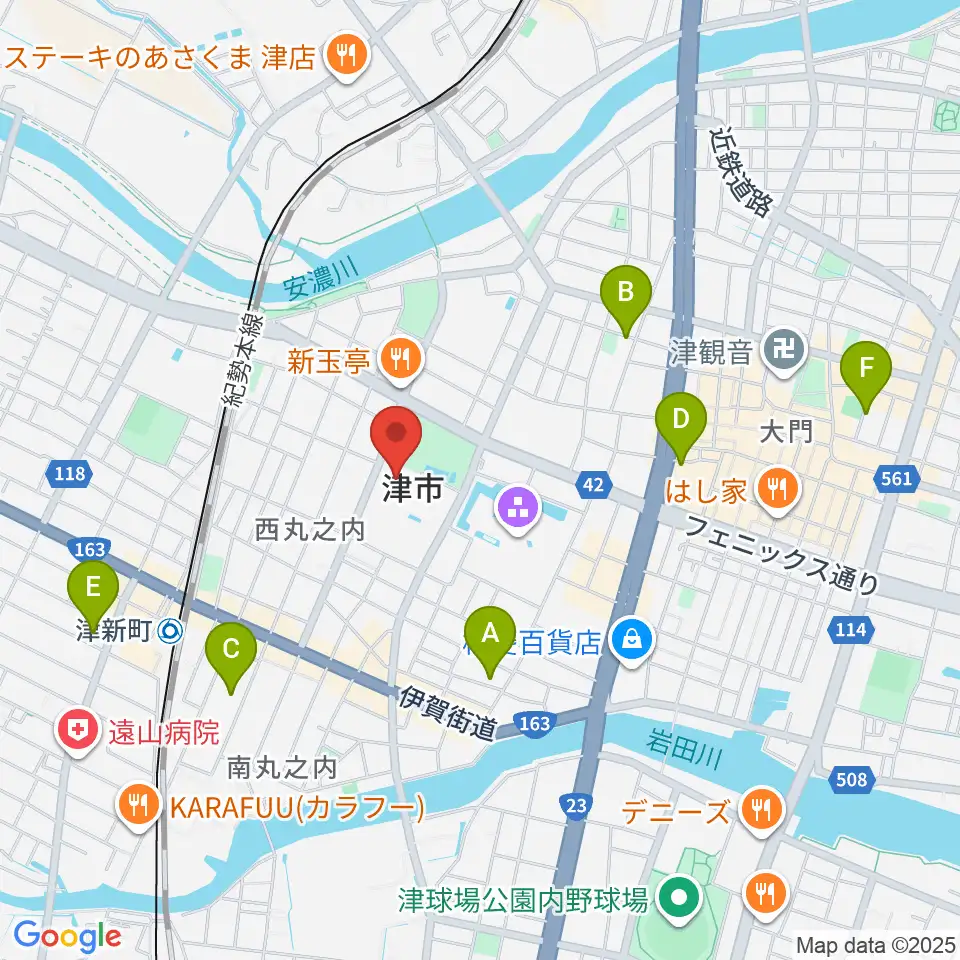 津リージョンプラザ周辺のホテル一覧地図