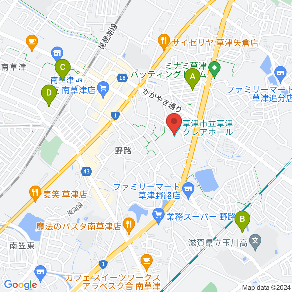 草津クレアホール周辺のホテル一覧地図