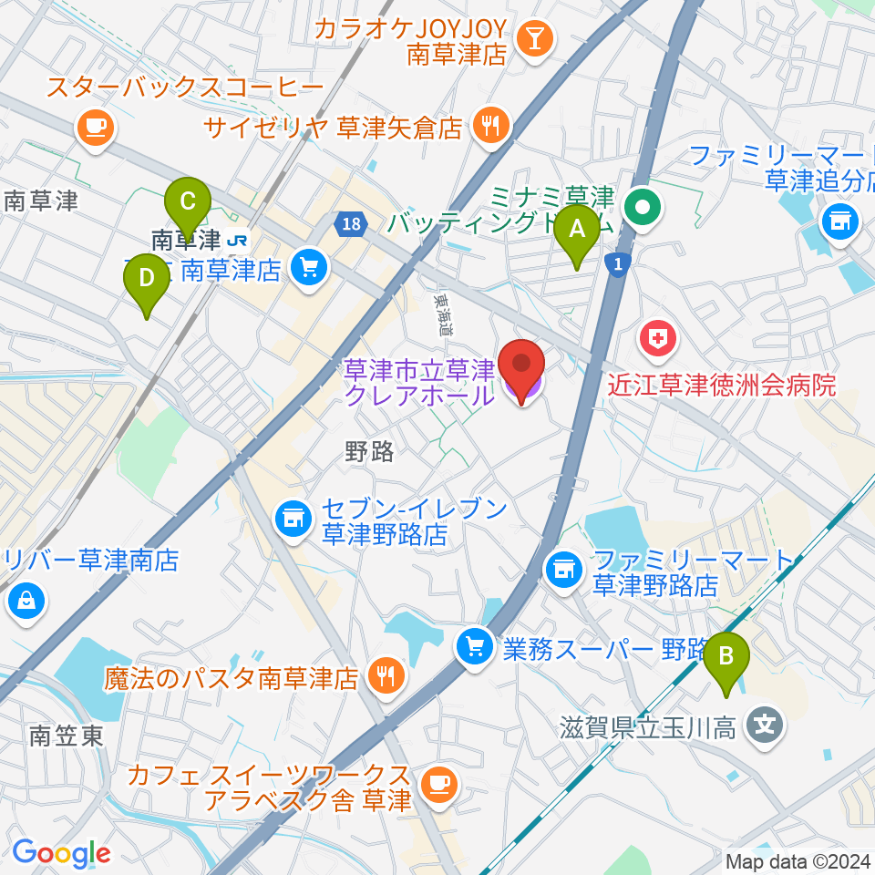 草津クレアホール周辺のホテル一覧地図