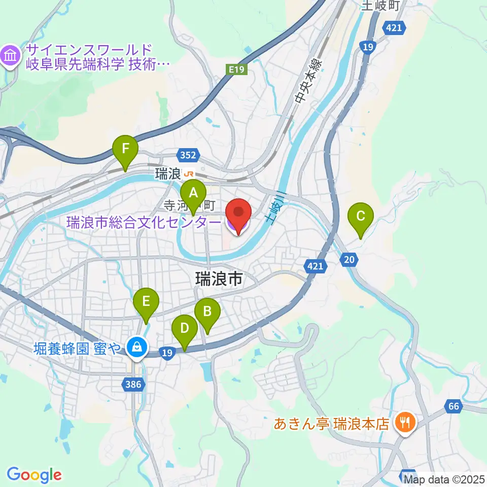 瑞浪市総合文化センター周辺のホテル一覧地図