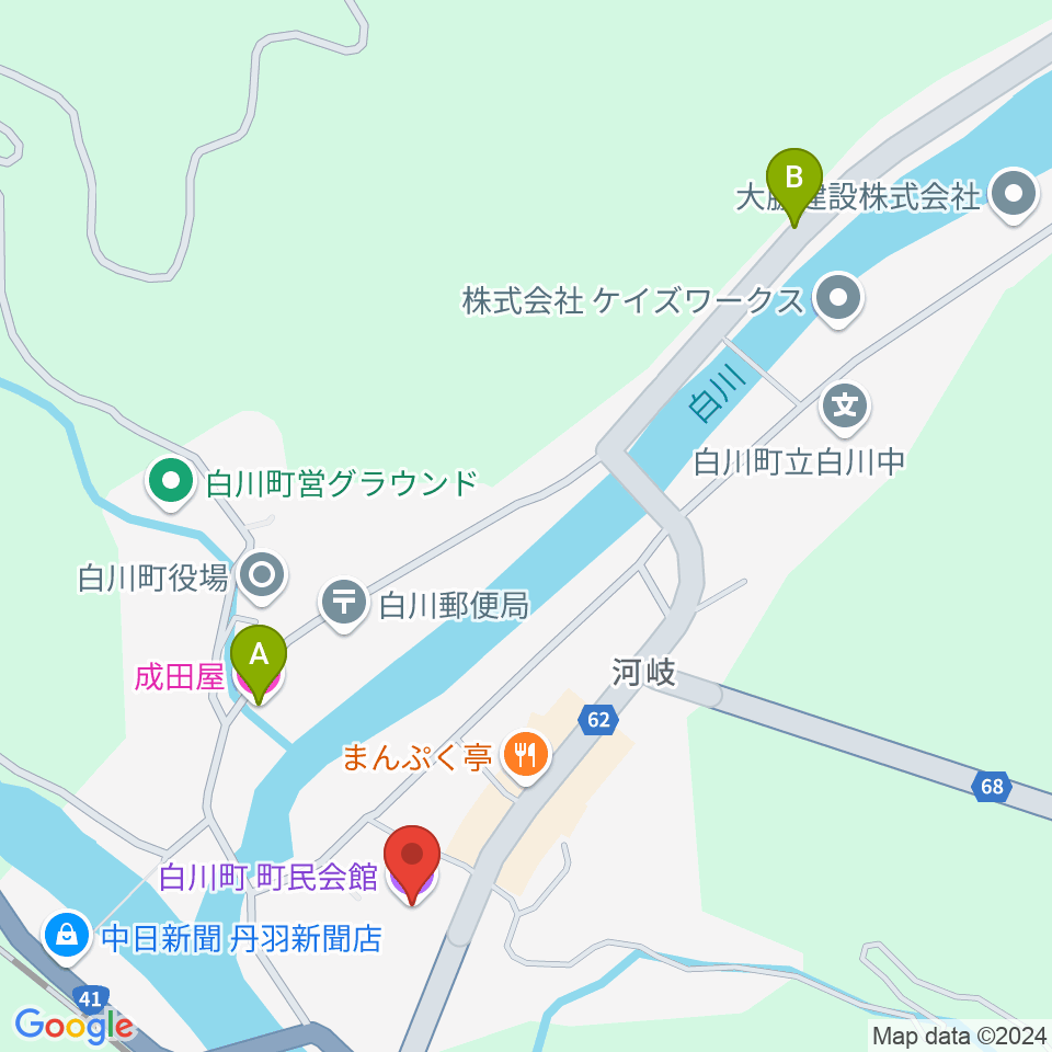 白川町町民会館グロリアホール周辺のホテル一覧地図