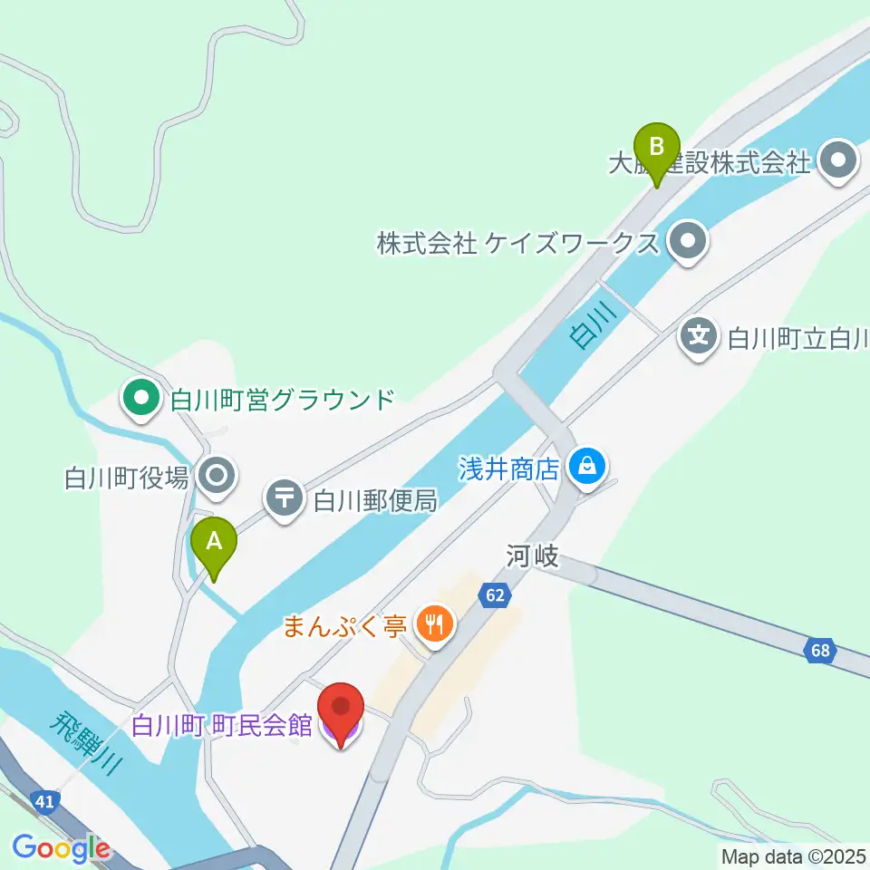 白川町町民会館グロリアホール周辺のホテル一覧地図