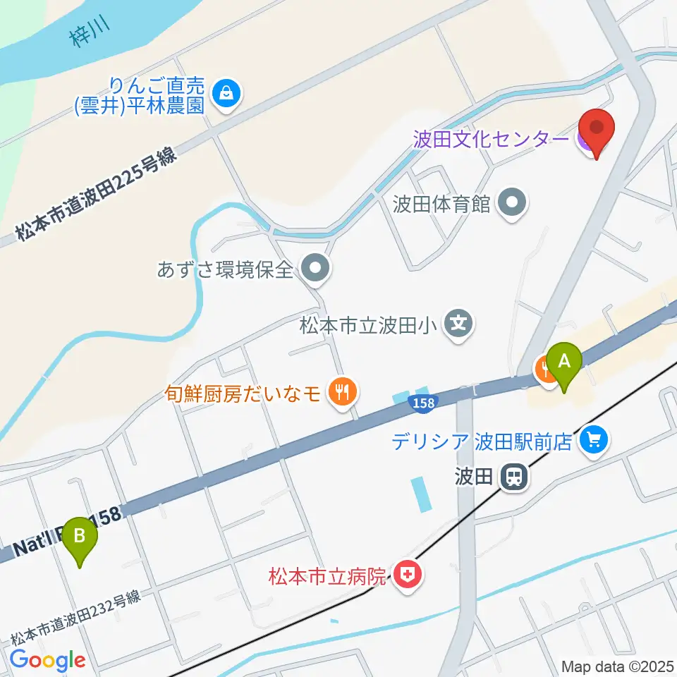 松本市波田文化センター アクトホール周辺のホテル一覧地図