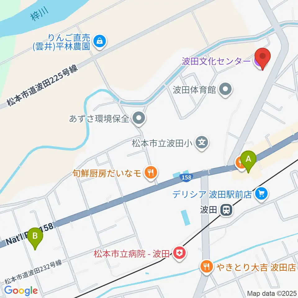 松本市波田文化センター アクトホール周辺のホテル一覧地図