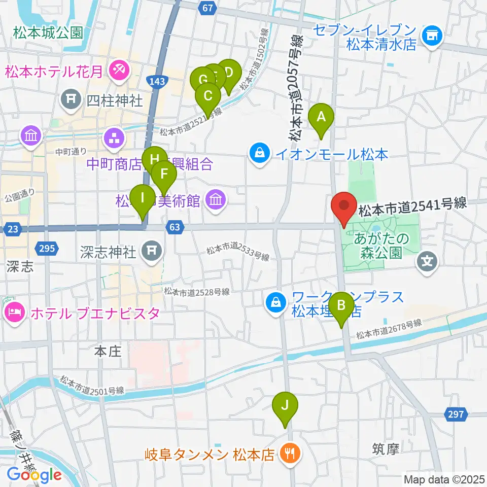 あがたの森文化会館周辺のホテル一覧地図