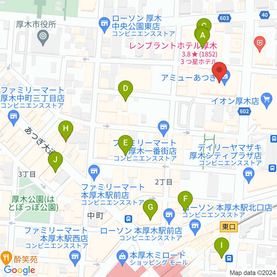 あつぎ市民交流プラザ周辺のホテル一覧地図