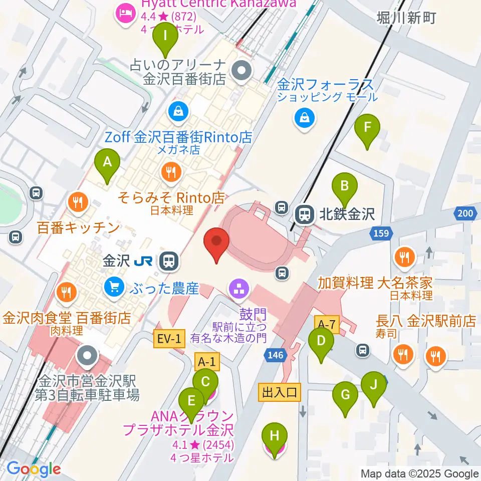 金沢駅東もてなしドーム地下広場周辺のホテル一覧地図