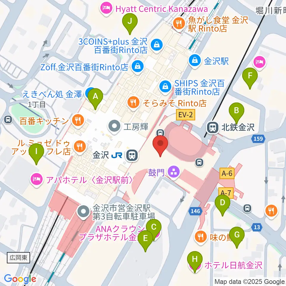 金沢駅東もてなしドーム地下広場周辺のホテル一覧地図