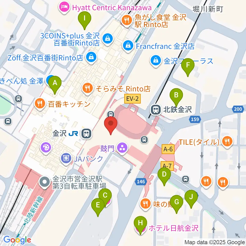 金沢駅東もてなしドーム地下広場周辺のホテル一覧地図