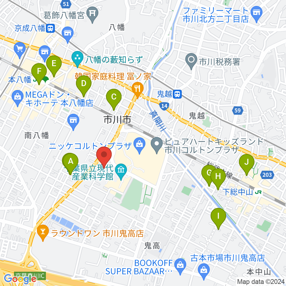 市川市文学ミュージアム周辺のホテル一覧地図