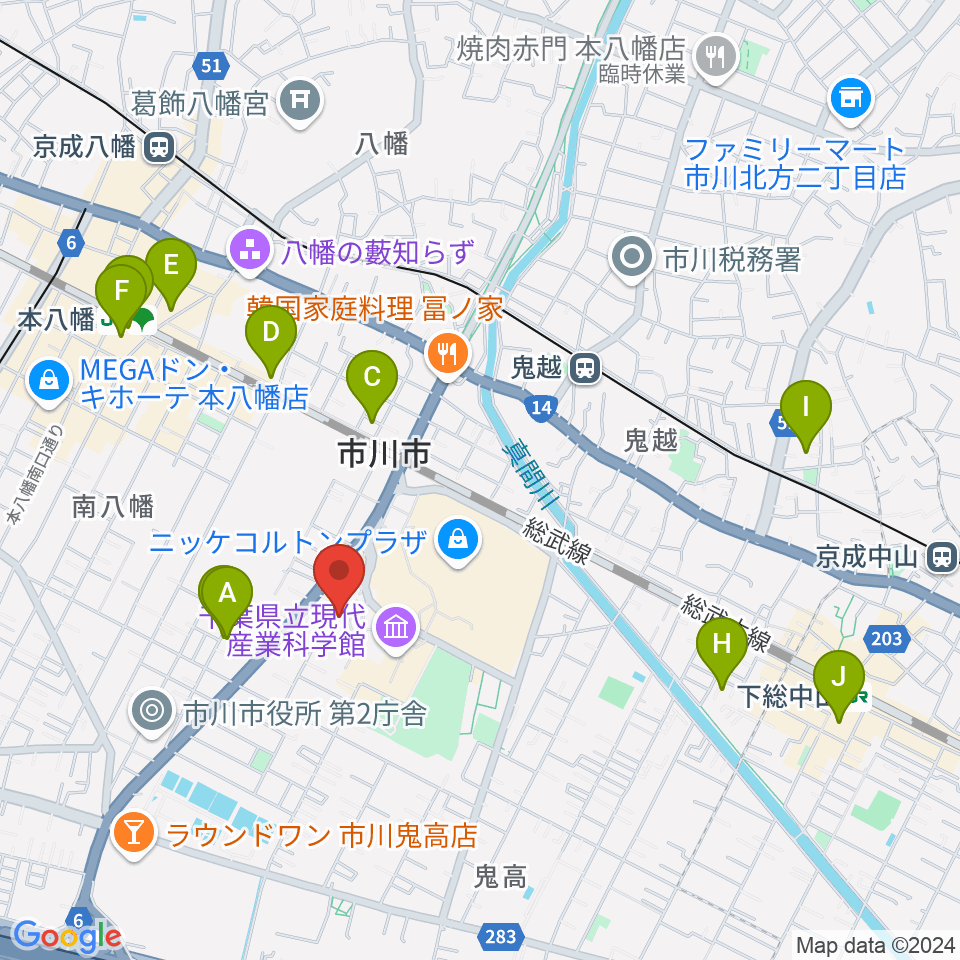 市川市文学ミュージアム周辺のホテル一覧地図