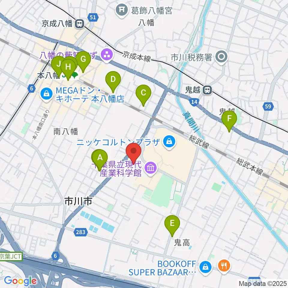 市川市文学ミュージアム周辺のホテル一覧地図
