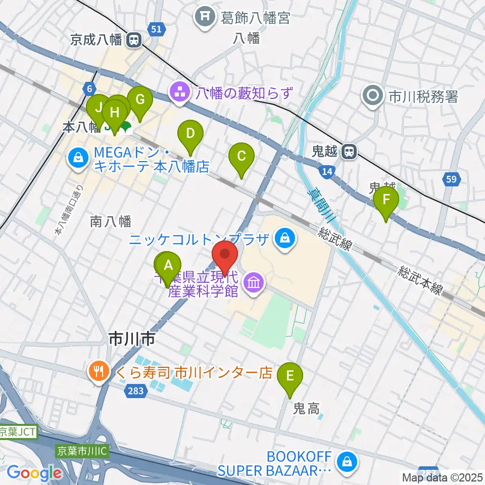 市川市文学ミュージアム周辺のホテル一覧地図