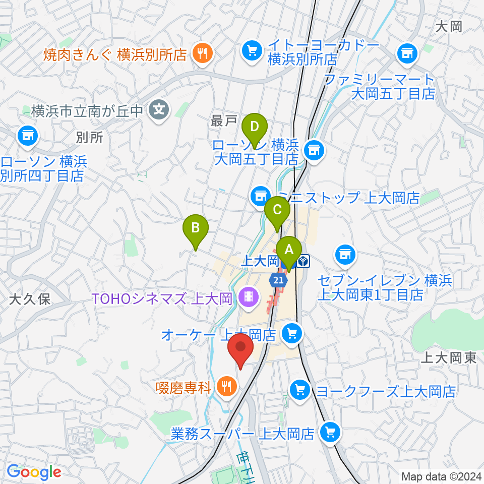 新堀ギター音楽院 上大岡教室周辺のホテル一覧地図