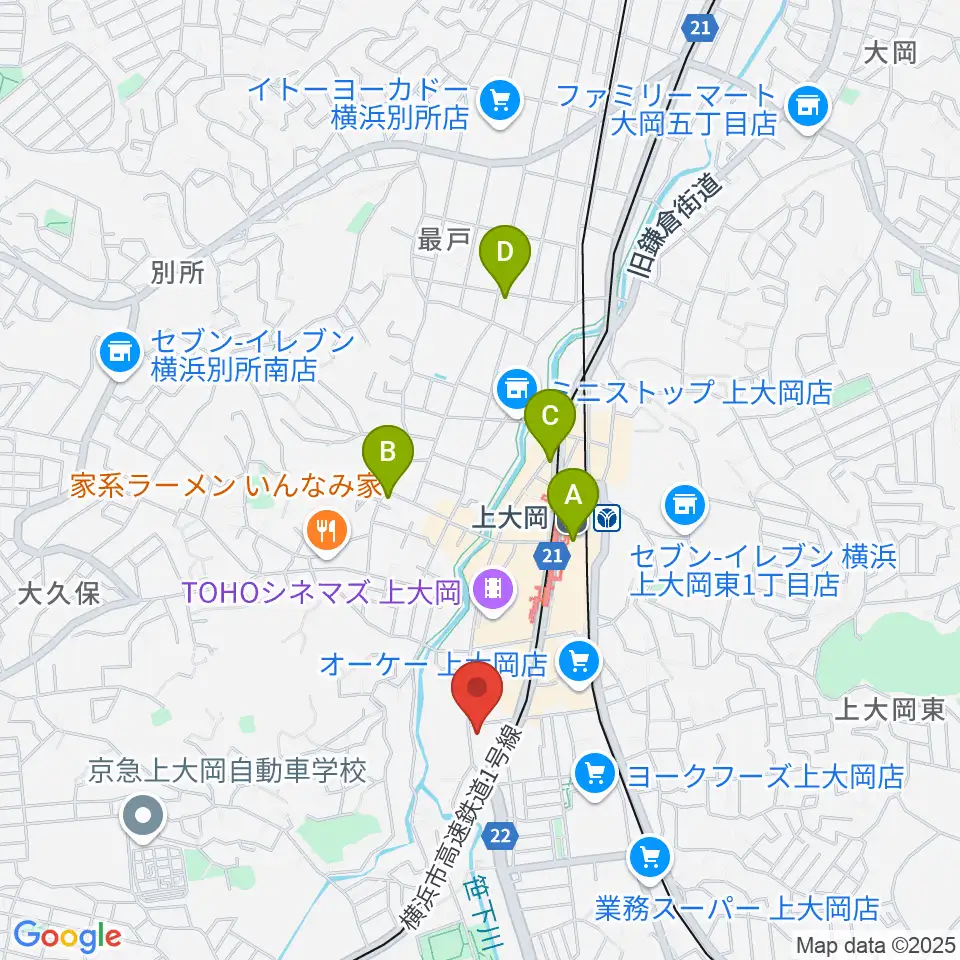 新堀ギター音楽院 上大岡教室周辺のホテル一覧地図