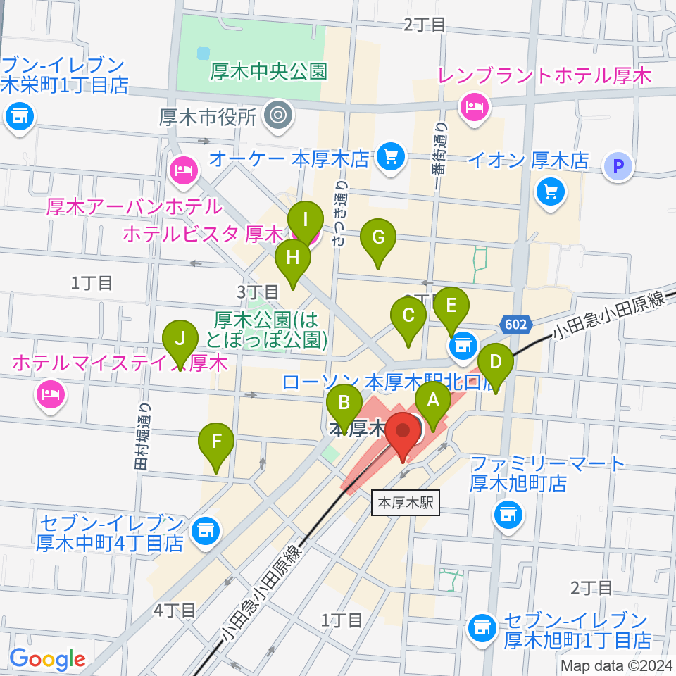 新堀ギター音楽院 本厚木教室周辺のホテル一覧地図