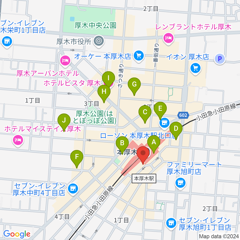 新堀ギター音楽院 本厚木教室周辺のホテル一覧地図