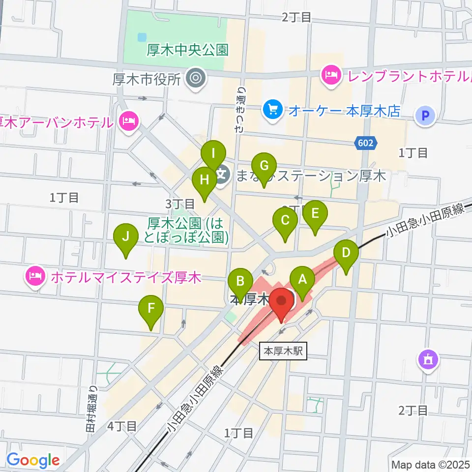 新堀ギター音楽院 本厚木教室周辺のホテル一覧地図