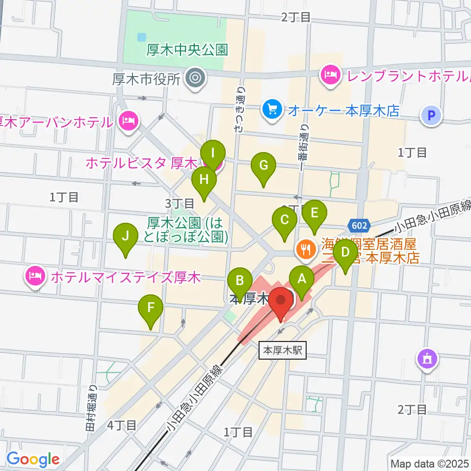 新堀ギター音楽院 本厚木教室周辺のホテル一覧地図