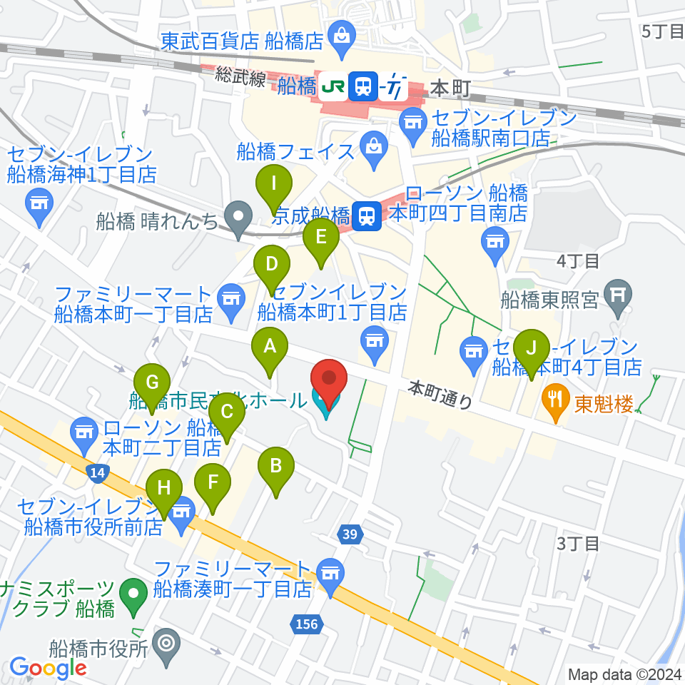 船橋市民文化ホール周辺のホテル一覧地図