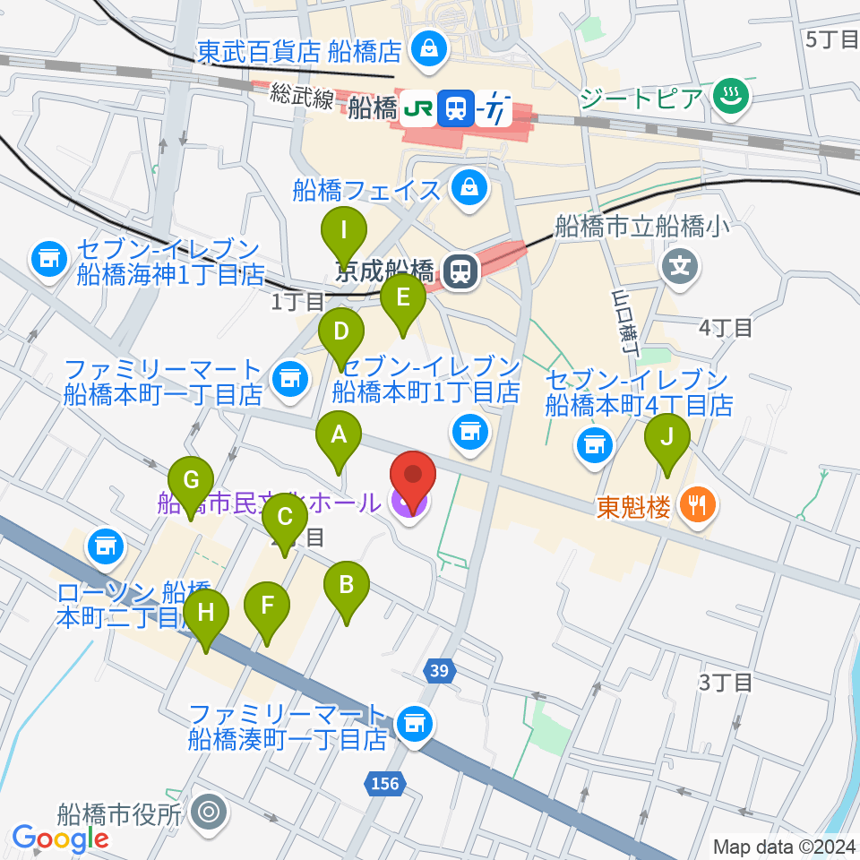 船橋市民文化ホール周辺のホテル一覧地図