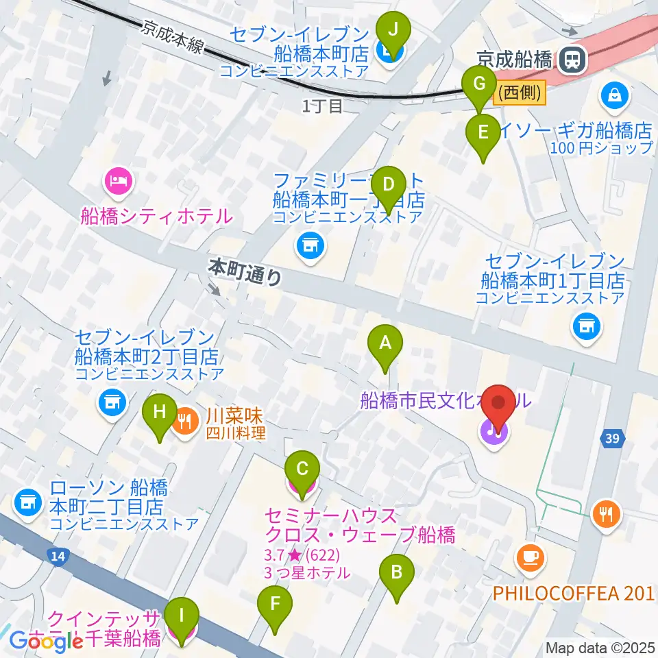 船橋市民文化ホール周辺のホテル一覧地図
