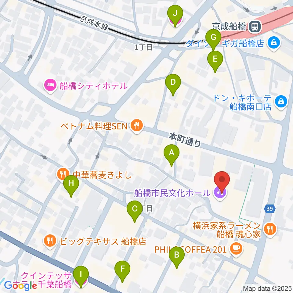 船橋市民文化ホール周辺のホテル一覧地図