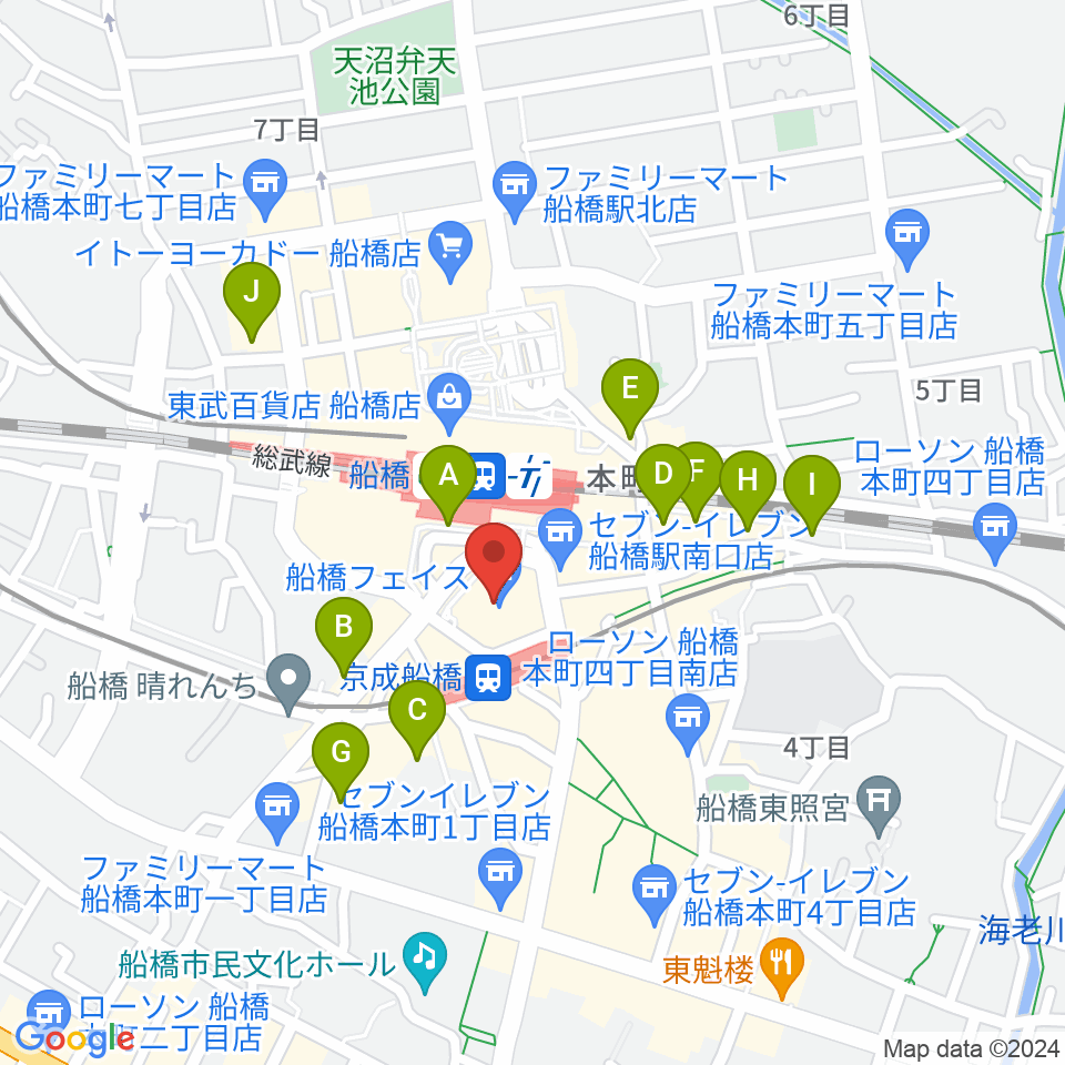 船橋市民文化創造館 きららホール周辺のホテル一覧地図