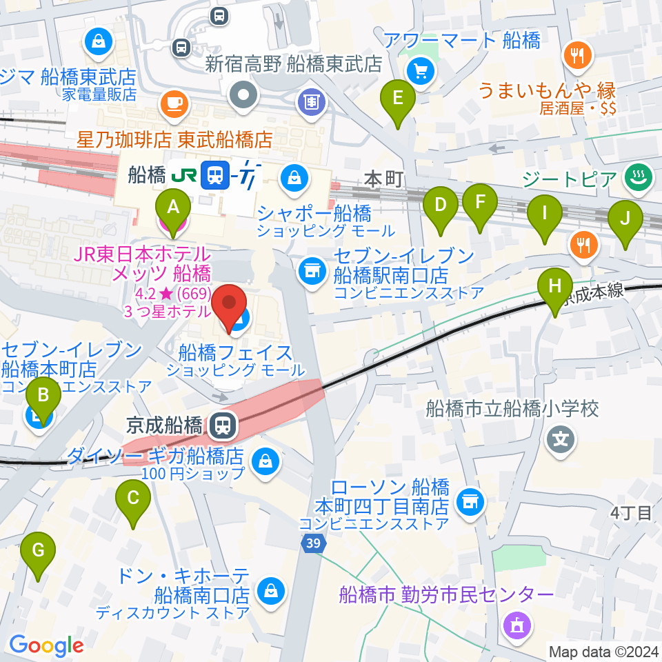 船橋市民文化創造館 きららホール周辺のホテル一覧地図