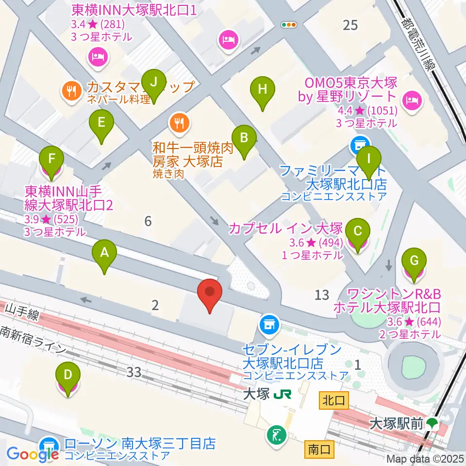 スタジオ音楽館 大塚駅前店周辺のホテル一覧地図