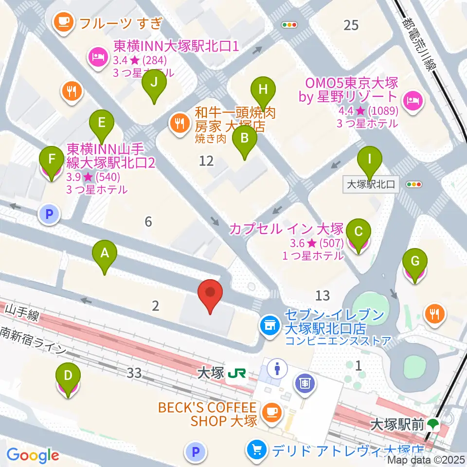 スタジオ音楽館 大塚駅前店周辺のホテル一覧地図