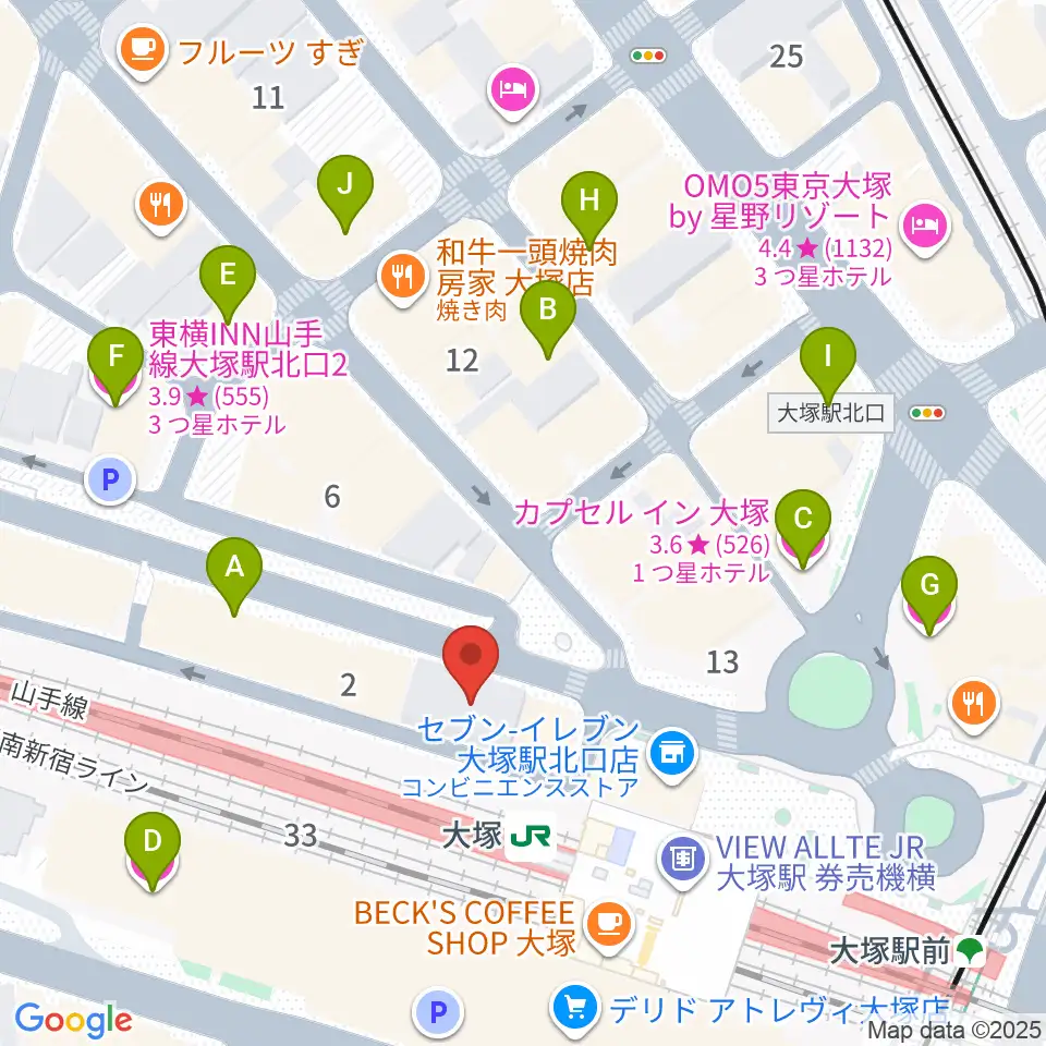 スタジオ音楽館 大塚駅前店周辺のホテル一覧地図