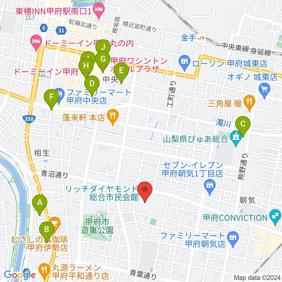 リッチダイヤモンド総合市民会館周辺のホテル一覧地図