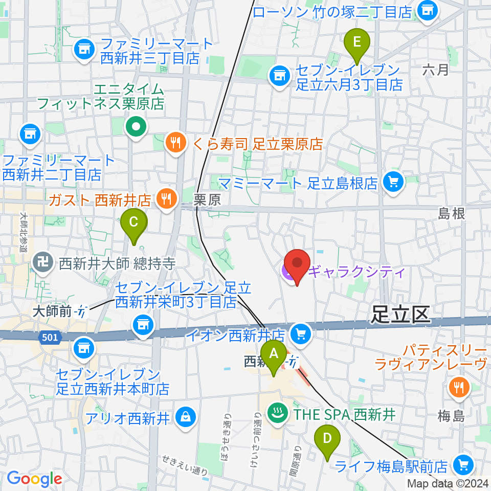 西新井文化ホール（ギャラクホール）周辺のホテル一覧地図