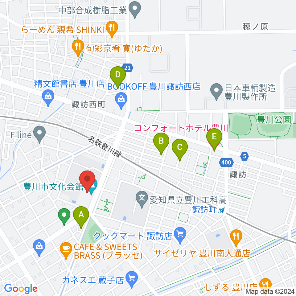 豊川市文化会館周辺のホテル一覧地図