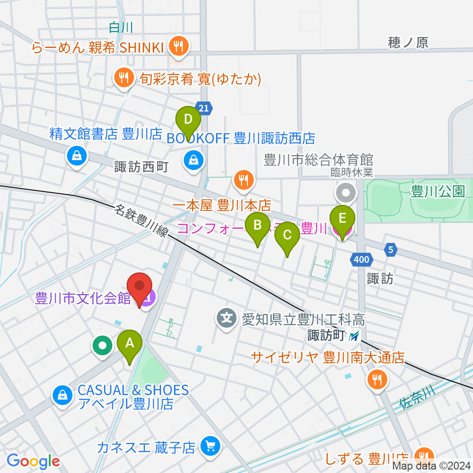 豊川市文化会館周辺のホテル一覧地図