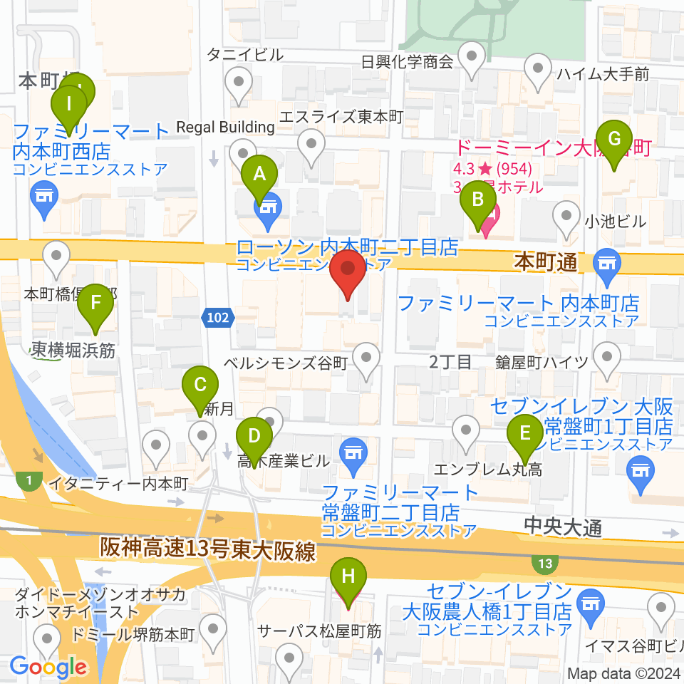 ムジークシューレ大阪周辺のホテル一覧地図