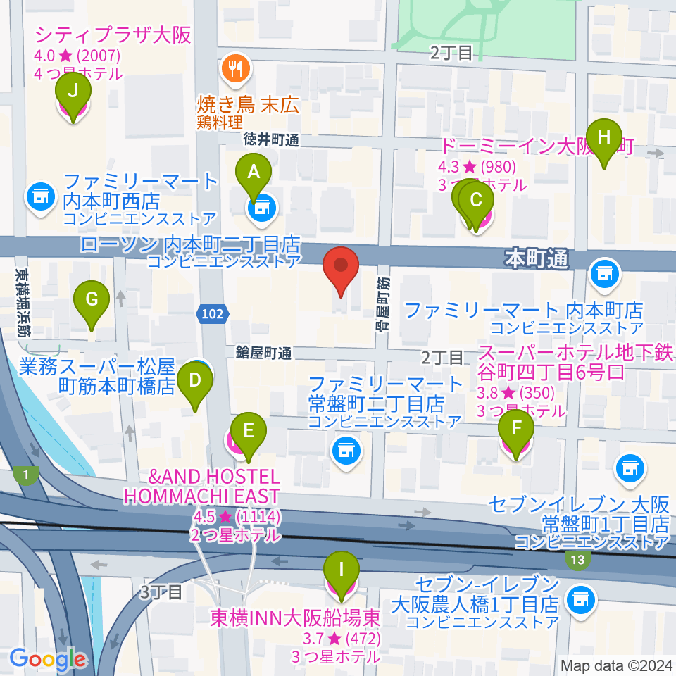 ムジークシューレ大阪周辺のホテル一覧地図