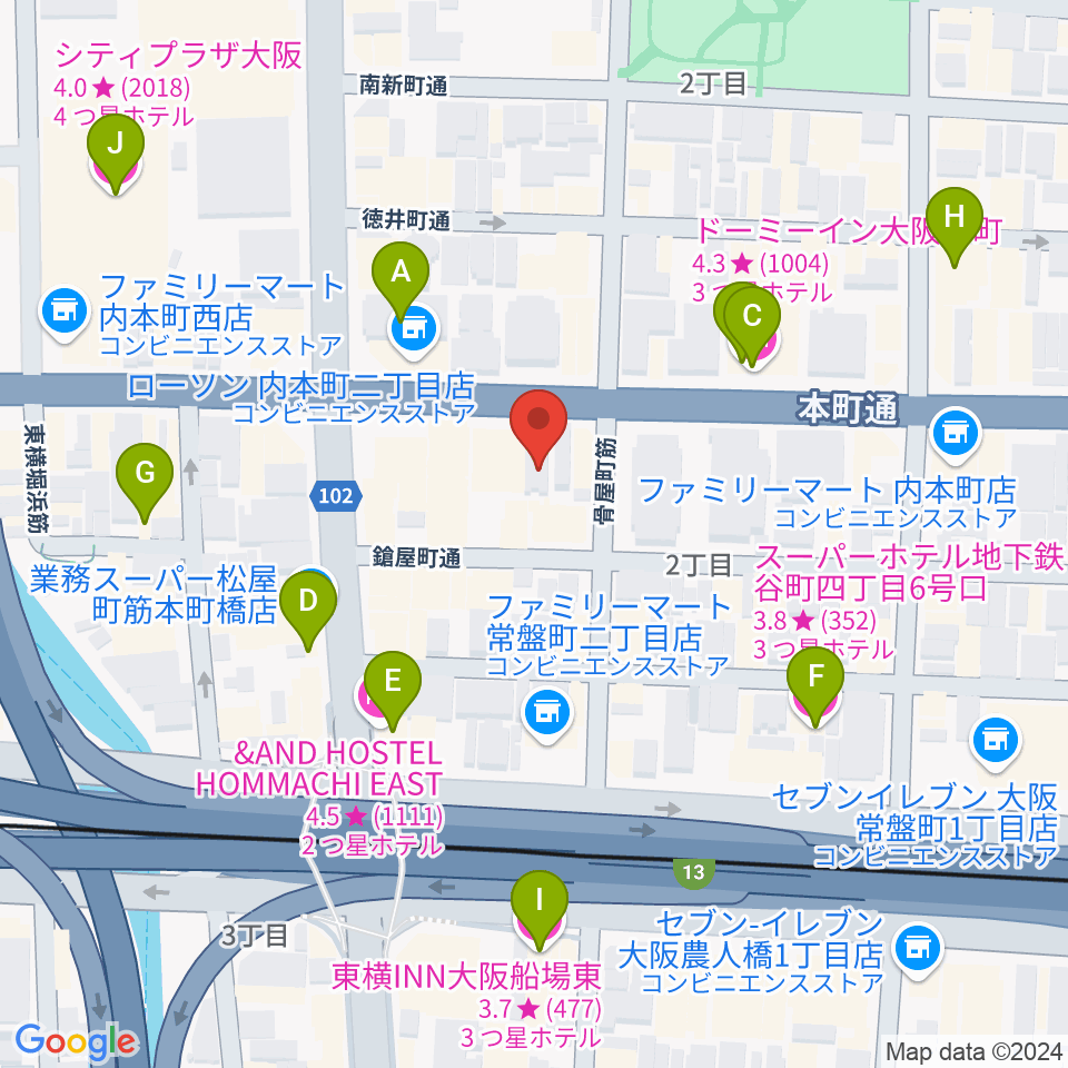 ムジークシューレ大阪周辺のホテル一覧地図