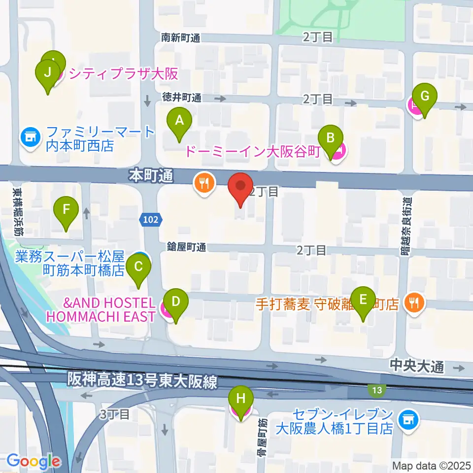 ムジークシューレ大阪周辺のホテル一覧地図