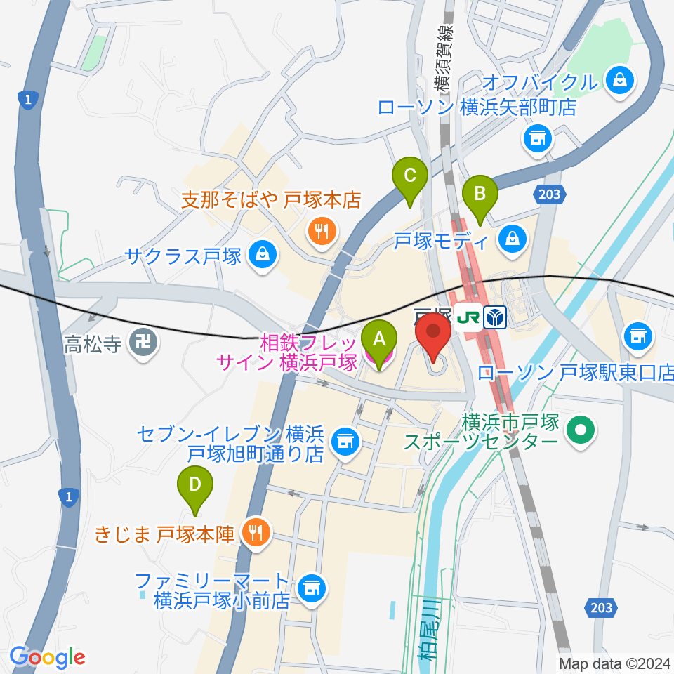 戸塚区民文化センターさくらプラザ周辺のホテル一覧地図