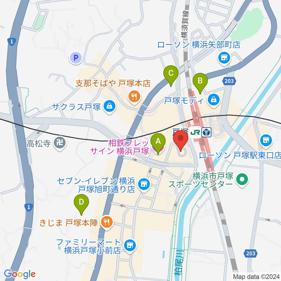 戸塚区民文化センターさくらプラザ周辺のホテル一覧地図