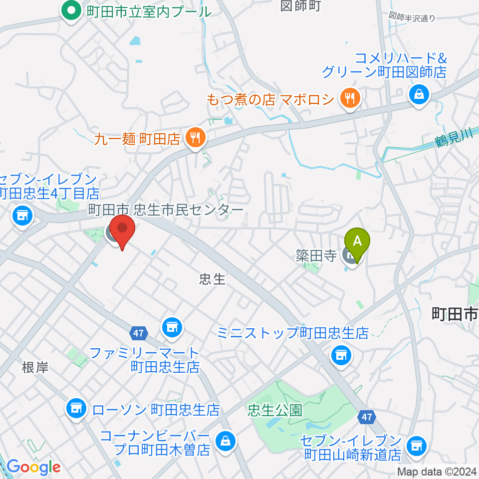 忠生市民センター周辺のホテル一覧地図