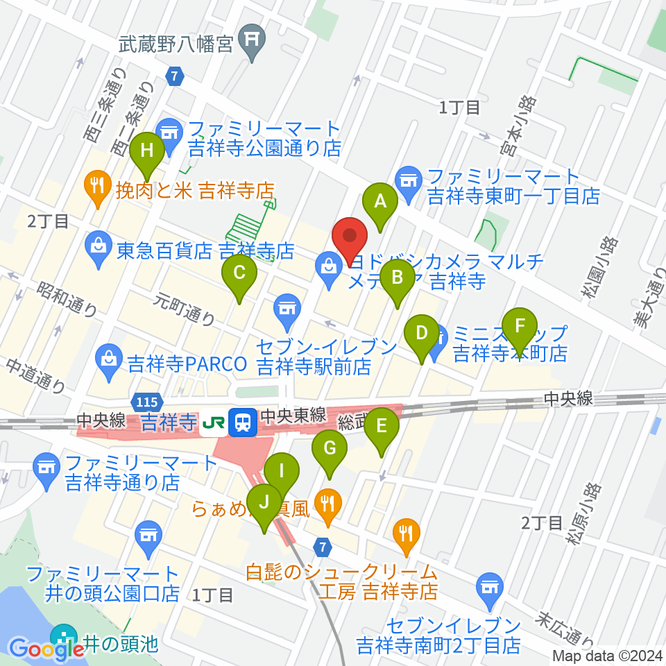吉祥寺スターパインズカフェ周辺のホテル一覧地図