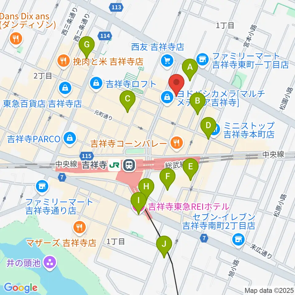 吉祥寺スターパインズカフェ周辺のホテル一覧地図