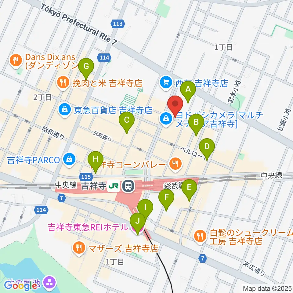 吉祥寺スターパインズカフェ周辺のホテル一覧地図