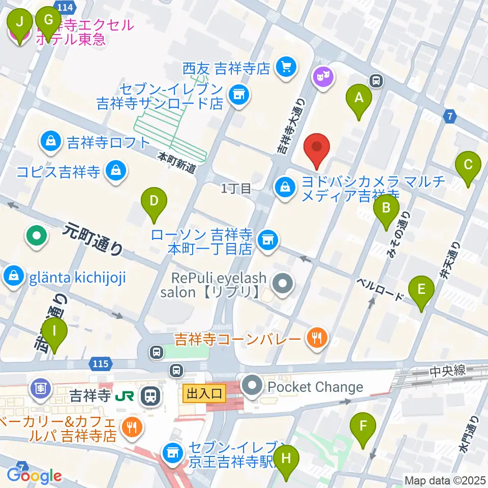 吉祥寺スターパインズカフェ周辺のホテル一覧地図
