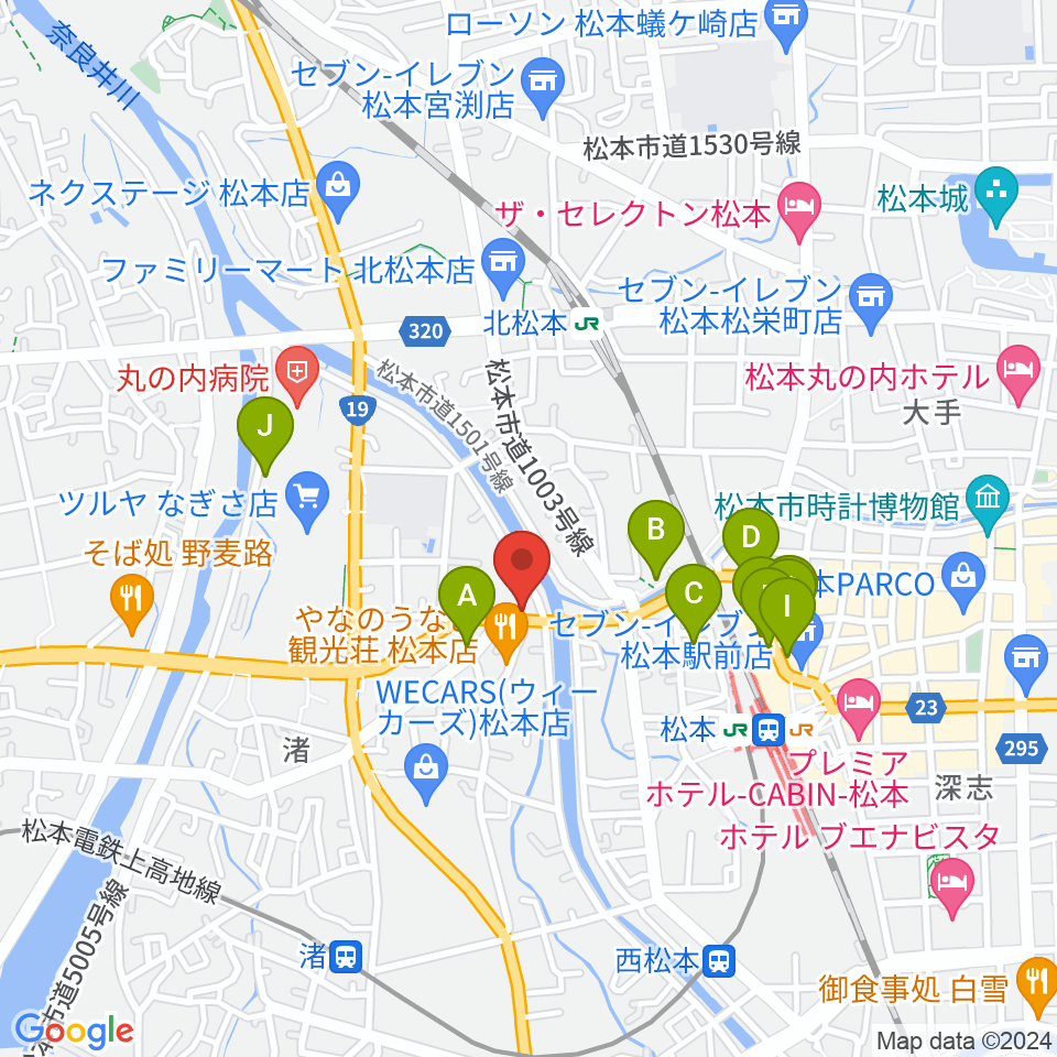 シェリーミュージックスクール松本校周辺のホテル一覧地図