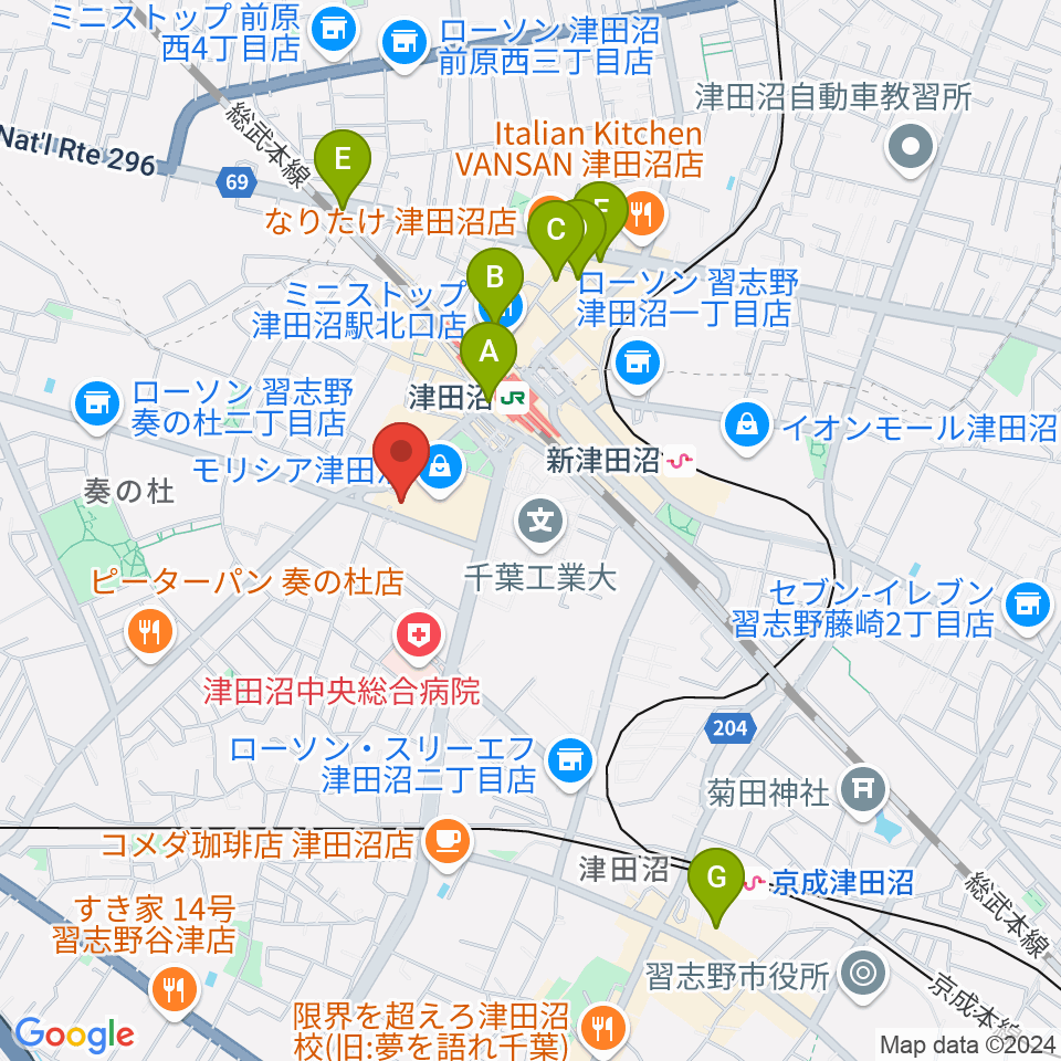 モリシアホール周辺のホテル一覧地図