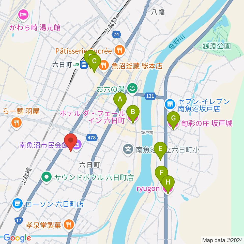 南魚沼市民会館周辺のホテル一覧地図